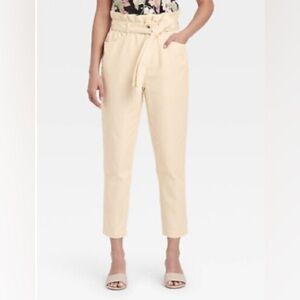 200- Who What Wear NWT Off-White Straight Leg Trousers, Size 12.  100% Cotton